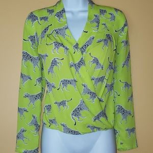 Ann Taylor Green Leopard Top Size XSP Like New Fun to Wear!!